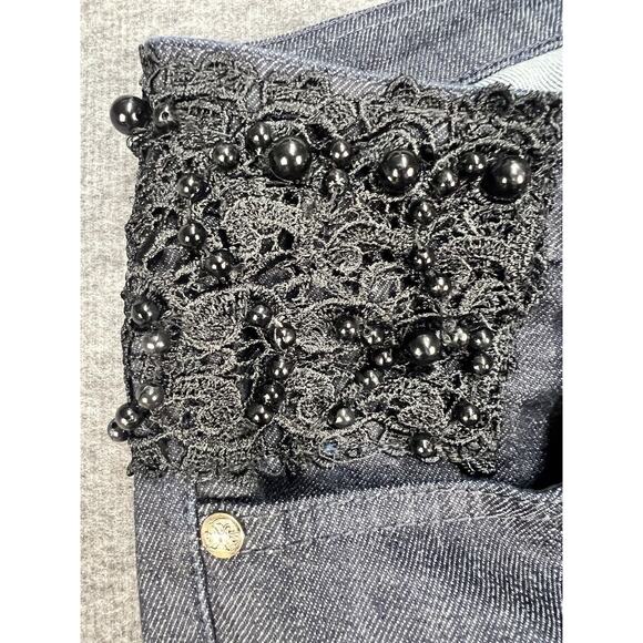 Exte Jean Pants Women's Size 26 Black Lace & Beads Made in Italy - Picture 7 of 16